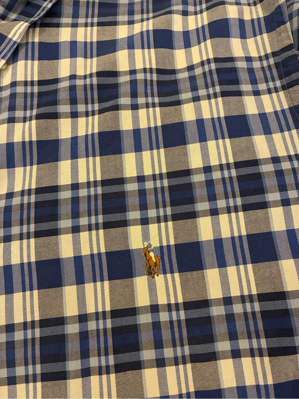 POLO Ralph Lauren men’s classic fit blue and white plaid bottom down